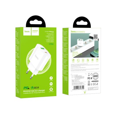 Сетевой адаптер hoco C95A Lineal PD 20W+QC3.0 charger (EU) - Белый Сетевой адаптер hoco C95A Lineal PD 20W+QC3.0 charger (EU) - Белый