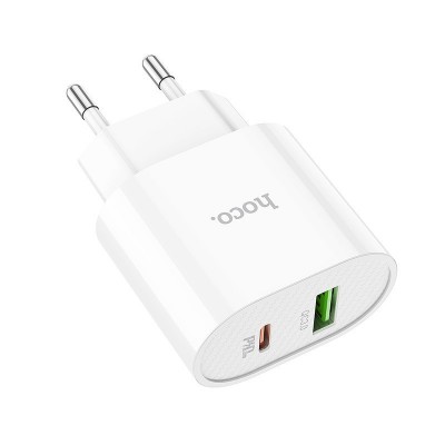 Сетевой адаптер hoco C95A Lineal PD 20W+QC3.0 charger (EU) - Белый Сетевой адаптер hoco C95A Lineal PD 20W+QC3.0 charger (EU) - Белый