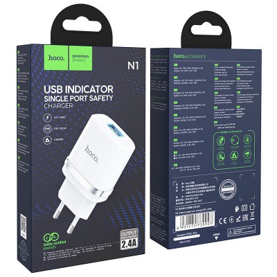 Сетевой адаптер hoco N1 Ardent single port charger (EU) - White Сетевой адаптер hoco N1 Ardent single port charger (EU) - White