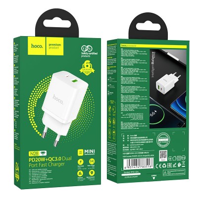 Зарядка Hoco N28 Founder PD20W+QC3.0 charger(EU) - White Зарядка Hoco N28 Founder PD20W+QC3.0 charger(EU) - White