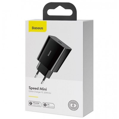 Зарядное устройство Baseus Speed Mini USB-C, 20W 3A - Черный (CCFS-SN01) Зарядное устройство Baseus Speed Mini USB-C, 20W 3A - Черный (CCFS-SN01)