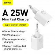 Зарядное устройство Baseus Super Si USB-C, 3A, 25W - Белый (CCSP020102)
