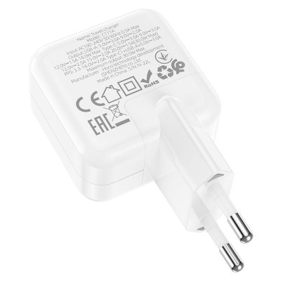 Зарядный конвертер HOCO C111A lucky dual port PD30W+QC3.0 charger (EU) - White Зарядный конвертер HOCO C111A lucky dual port PD30W+QC3.0 charger (EU) - White