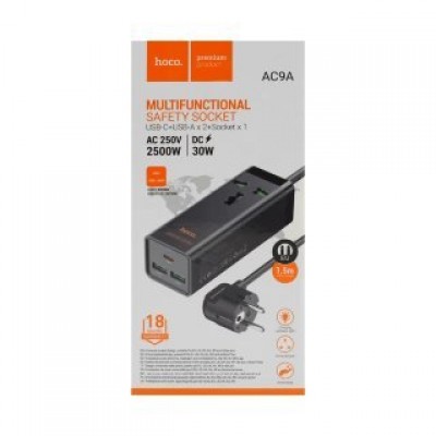 Сетевой фильтр HOCO AC9A talent PD30W (1C2A with 1socket) desktop charger(EU) - Черный Сетевой фильтр HOCO AC9A talent PD30W (1C2A with 1socket) desktop charger(EU) - Черный