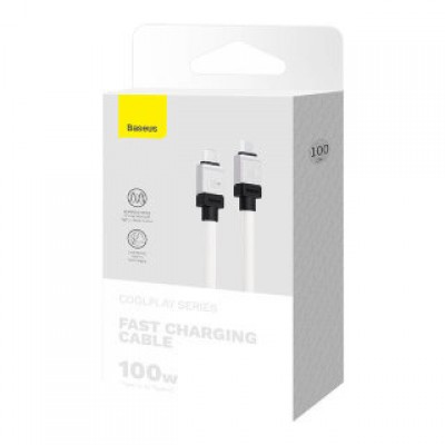 Кабель BASEUS CAKW000202 coolplay series fast charging cable type-c to type-c 100W 1m - Белый Кабель BASEUS CAKW000202 coolplay series fast charging cable type-c to type-c 100W 1m - Белый