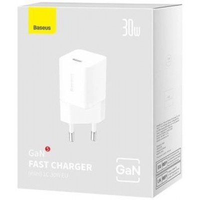 Сетевой адаптер Baseus GaN5 Fast Charger(mini) 1C 30W EU (CCGN070502) - Белый Сетевой адаптер Baseus GaN5 Fast Charger(mini) 1C 30W EU (CCGN070502) - Белый