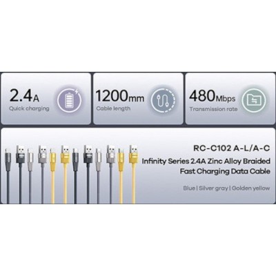 Кабель Remax infinit series 2.4A Zinc alloy braided fast charging cable RC-C102 A-L - Gold Кабель Remax infinit series 2.4A Zinc alloy braided fast charging cable RC-C102 A-L - Gold