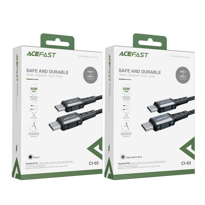 Кабель Acefast C1-03 Type-C to Type-C aluminum alloy charging data cable - Black Кабель Acefast C1-03 Type-C to Type-C aluminum alloy charging data cable - Black
