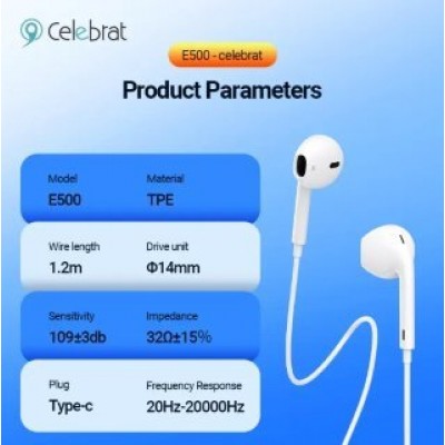 Наушники Celebrat E500 Wired Earphones With 14mm Large-diameter Drive Unit Design - White Наушники Celebrat E500 Wired Earphones With 14mm Large-diameter Drive Unit Design - White