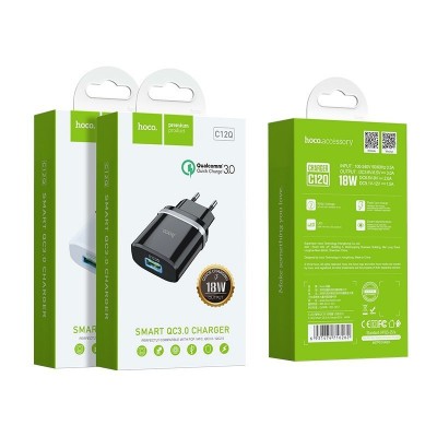 Сетевой адаптер hoco C12Q Smart QC3.0 charger (EU) - White Сетевой адаптер hoco C12Q Smart QC3.0 charger (EU) - White