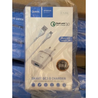 Зарядка hoco C12Q Smart QC3.0 charger set (Micro) (EU) - White Зарядка hoco C12Q Smart QC3.0 charger set (Micro) (EU) - White