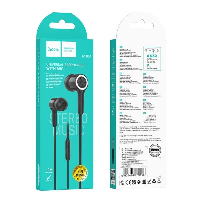 Наушники Hoco M104 Gamble universal earphones with mic - Black Наушники Hoco M104 Gamble universal earphones with mic - Black