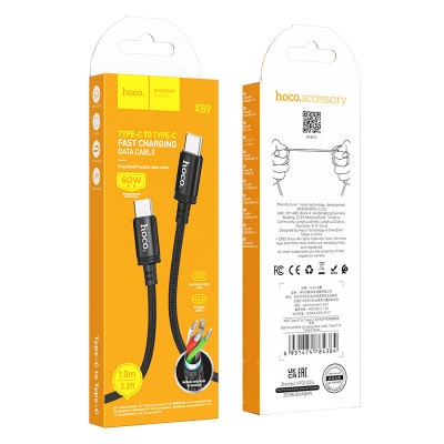 Кабель Hoco X89 Wind 60W charging data cable Type-C to Type-C(packaged) - Black Кабель Hoco X89 Wind 60W charging data cable Type-C to Type-C(packaged) - Black