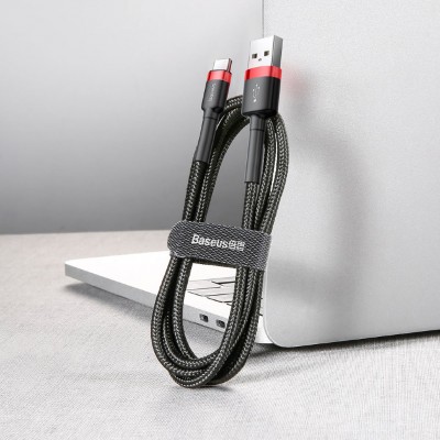 Кабель Baseus cafule Cable USB For Type-C 3A 1M (CATKLF-B91) - Red+Black Кабель Baseus cafule Cable USB For Type-C 3A 1M (CATKLF-B91) - Red+Black