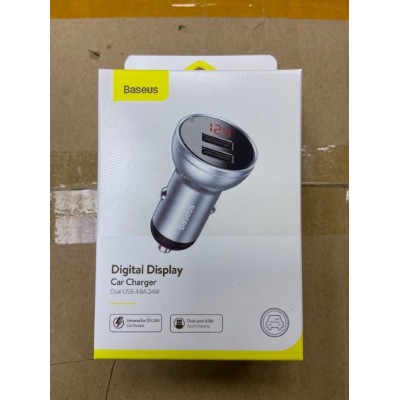 Автомобильное зарядное устройство Baseus Digital Display Dual USB 4.8A Car Charger 24W (CCBX-0S) - Silver Автомобильное зарядное устройство Baseus Digital Display Dual USB 4.8A Car Charger 24W (CCBX-0S) - Silver