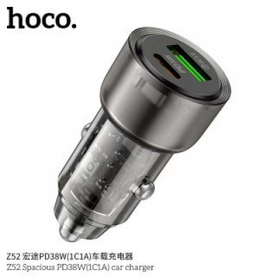 Автомобильное ЗУ HOCO Z52 spacious PD38W (1C1A ) car charger transparent - Черный Автомобильное ЗУ HOCO Z52 spacious PD38W (1C1A ) car charger transparent - Черный