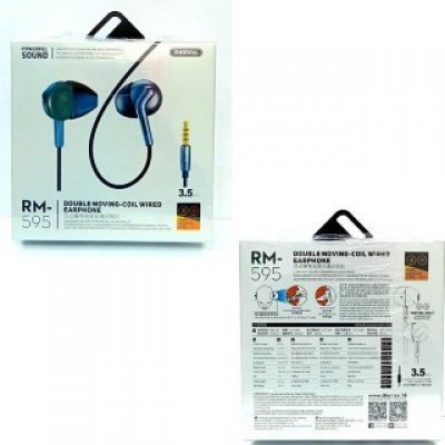 Наушники REMAX double moving-coil wired earphone RM-595 - Blue Наушники REMAX double moving-coil wired earphone RM-595 - Blue