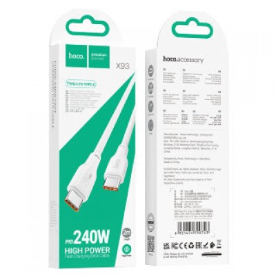 Кабель Hoco X93 Force 240W fast charging data cable Type-c to Type-c (L=2M) - Белый Кабель Hoco X93 Force 240W fast charging data cable Type-c to Type-c (L=2M) - Белый