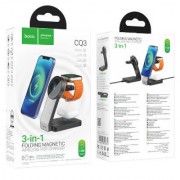 Магнитная беспроводная зарядка Hoco CQ3 Motorcycle folding 3-in-1 magnetic wireless fast charger - Черный