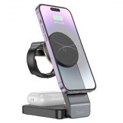 Магнитная беспроводная зарядка Hoco CQ3 Motorcycle folding 3-in-1 magnetic wireless fast charger - Черный