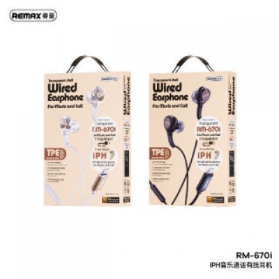 Наушники Remax Wired Earphone for Music & call RM-670i - White Наушники Remax Wired Earphone for Music & call RM-670i - White