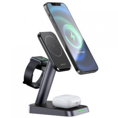 Держатель с беспроводной зарядкой Acefast E3 desktop three-in-one wireless charging stand - Black Держатель с беспроводной зарядкой Acefast E3 desktop three-in-one wireless charging stand - Black