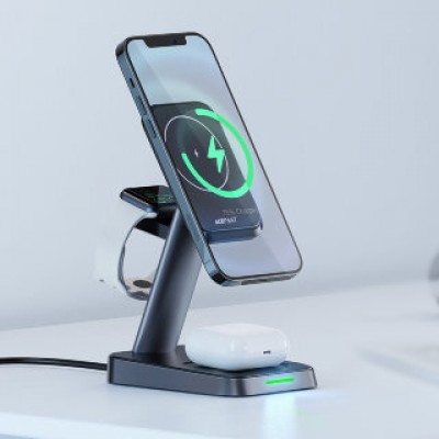 Держатель с беспроводной зарядкой Acefast E3 desktop three-in-one wireless charging stand - Black Держатель с беспроводной зарядкой Acefast E3 desktop three-in-one wireless charging stand - Black