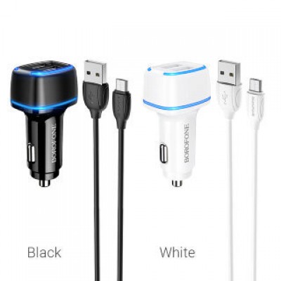 Автомобильное ЗУ Borofone BZ14 Max Micro - White Автомобильное ЗУ Borofone BZ14 Max Micro - White