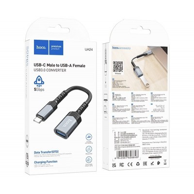 Переходник Hoco UA24 Type-c male to USB female 3.0 converter - Металлический серый Переходник Hoco UA24 Type-c male to USB female 3.0 converter - Металлический серый