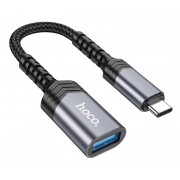 Переходник Hoco UA24 Type-c male to USB female 3.0 converter - Металлический серый