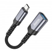 Переходник Hoco UA24 Type-c male to USB female 3.0 converter - Металлический серый
