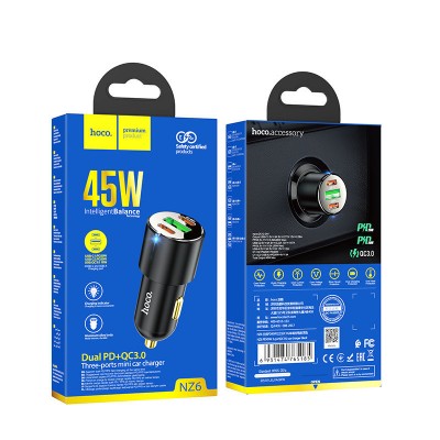 Автомобильное зарядное устройство Hoco NZ6 PD45W 3-port(2C1A) car charger - Black Автомобильное зарядное устройство Hoco NZ6 PD45W 3-port(2C1A) car charger - Black
