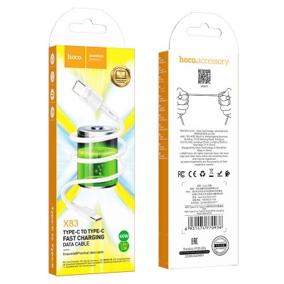Кабель Hoco X83 Type-C to Type-C Victory 60W charging data cable - White Кабель Hoco X83 Type-C to Type-C Victory 60W charging data cable - White