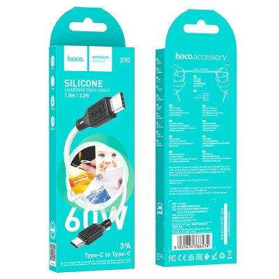 Кабель Hoco X90 Cool 60W silicone charging data cable for Type-C to Type-C - White Кабель Hoco X90 Cool 60W silicone charging data cable for Type-C to Type-C - White
