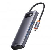 Хаб Baseus Metal Gleam Series 6-in-1 Multifunctional Type-C HUB Docking Station Gray (Type-C to HDMI*2+USB3.0*3+PD*1) (WKWG030113)