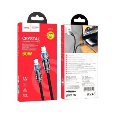 Кабель Hoco U122 Lantern transparent discovery edition 60W charging data cable Type-c to Type-c - Черный Кабель Hoco U122 Lantern transparent discovery edition 60W charging data cable Type-c to Type-c - Черный