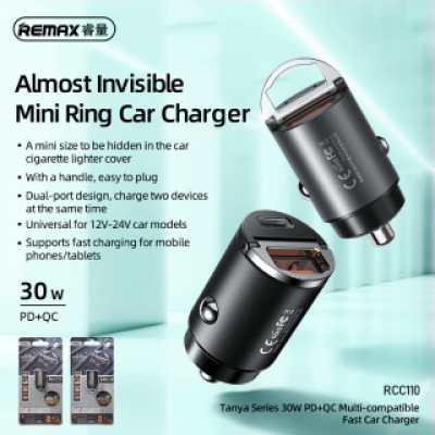 Автомобильное ЗУ REMAX Tanya Series 30W PD+QC Multi-compatible Fast car Charger RCC110 - Black Автомобильное ЗУ REMAX Tanya Series 30W PD+QC Multi-compatible Fast car Charger RCC110 - Black