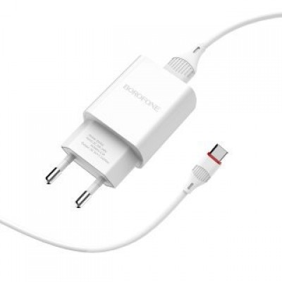 Сетевой адаптер Borofone BA20A Sharp single port charger Type-C (EU) - Белый Сетевой адаптер Borofone BA20A Sharp single port charger Type-C (EU) - Белый