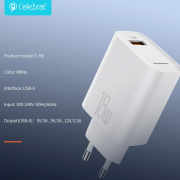 Сетевой адаптер Celebrat C-H6 EU 18W Light Conversion QC3.0 Fast Charger - White