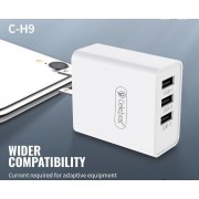 Сетевой адаптер Celebrat C-H9 EU 3USB Fast Charger - White