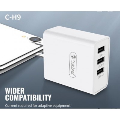 Сетевой адаптер Celebrat C-H9 EU 3USB Fast Charger - White Сетевой адаптер Celebrat C-H9 EU 3USB Fast Charger - White