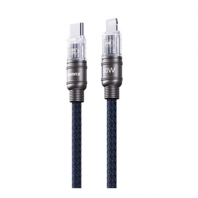 Кабель REMAX Boundless Series 30W Zinc Alloy Fast Charging Data Cable With Light RC-C129 (T.C to IP) - Blue Кабель REMAX Boundless Series 30W Zinc Alloy Fast Charging Data Cable With Light RC-C129 (T.C to IP) - Blue