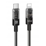 Кабель REMAX Walking Series 30W Dual-color Braided Fast Charging Data Cable RC-C163 (T.C to IP) 1.2m - Black