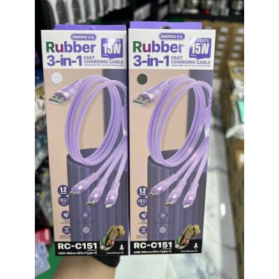 Кабель REMAX Series 15W 3-in-1 Fast Charging Cable RC-C151 A-M+L+C - Grey Кабель REMAX Series 15W 3-in-1 Fast Charging Cable RC-C151 A-M+L+C - Grey