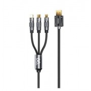 Кабель REMAX Wefon Series 66W All-Compatible Zinc-Alloy Elastic 3-in-1 Data Cable With Light RC-C126 - Black