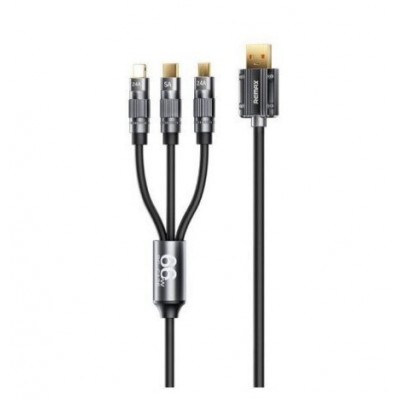 Кабель REMAX Wefon Series 66W All-Compatible Zinc-Alloy Elastic 3-in-1 Data Cable With Light RC-C126 - Black Кабель REMAX Wefon Series 66W All-Compatible Zinc-Alloy Elastic 3-in-1 Data Cable With Light RC-C126 - Black