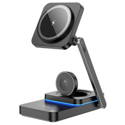 Беспроводная зарядка HOCO CQ10 Consuelo Folding 3-in-1 Wireless Fast Charger - Black Беспроводная зарядка HOCO CQ10 Consuelo Folding 3-in-1 Wireless Fast Charger - Black