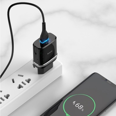 Зарядка hoco C12Q Smart QC3.0 charger set (Type-C) (EU) - Black Зарядка hoco C12Q Smart QC3.0 charger set (Type-C) (EU) - Black