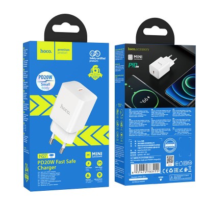 Зарядка Hoco N27 Innovative single port PD20W charger(EU) - White Зарядка Hoco N27 Innovative single port PD20W charger(EU) - White