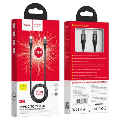 Кабель hoco X50 Type-C to Type-C Exquisito 100W charging data cable (L=2M) - Black Кабель hoco X50 Type-C to Type-C Exquisito 100W charging data cable (L=2M) - Black